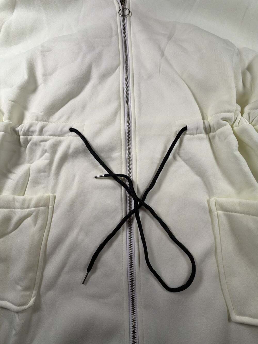 Women's Long Sleeve Zip-Up Hooded Trench Jacket with Letter Patchwork Sleeves - Picture 6 of 11